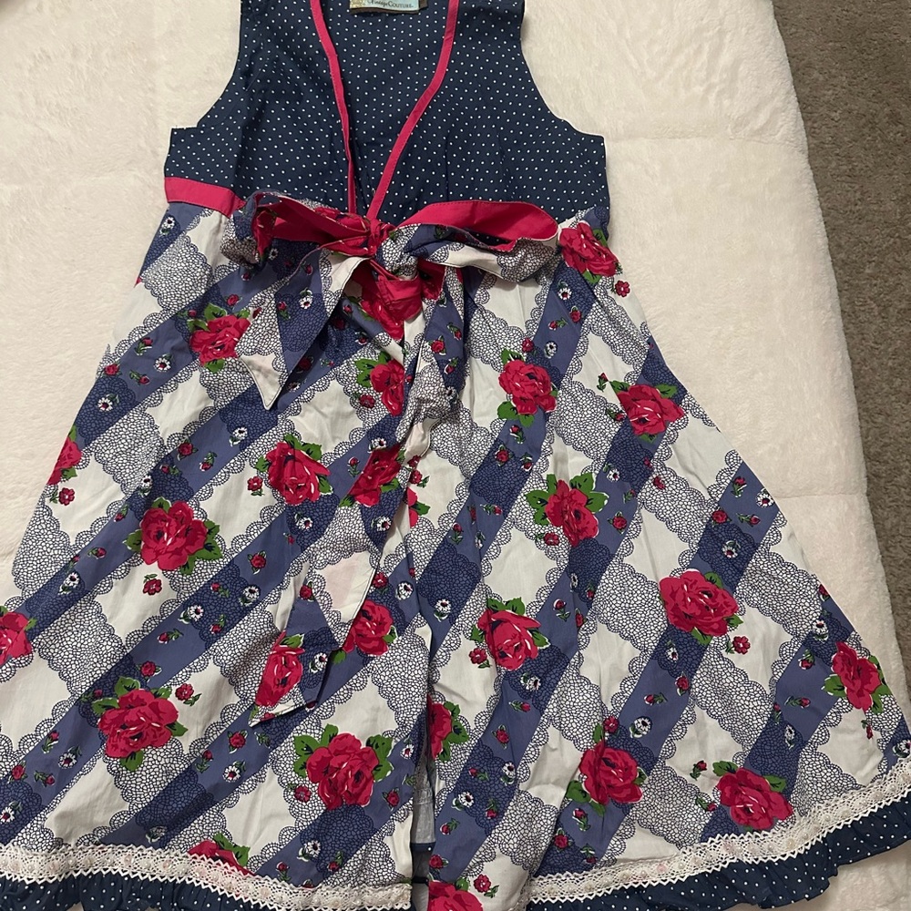 Vintage Couture Floral Blue and Pink Kids Dress